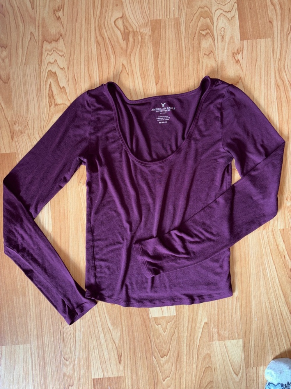 American Eagle Outfitters Women's Long Sleeve Scoop Neck Top - Deep Purple